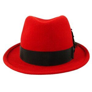 Vintage Biltmore Red Wool Felt Fedora Feather Classic Dress Hat 7 3/8 59